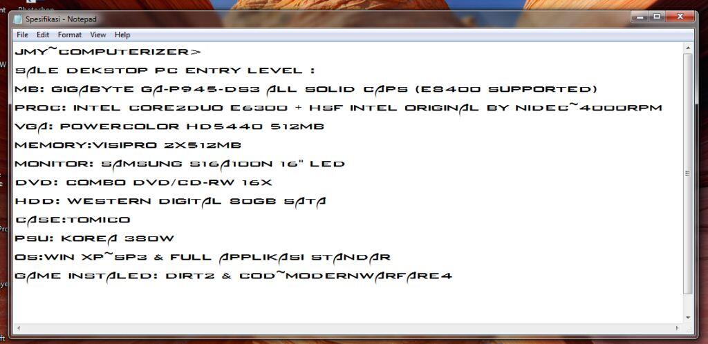 Sale Dekstop PC Gigabyte (GAMING) Entry Level