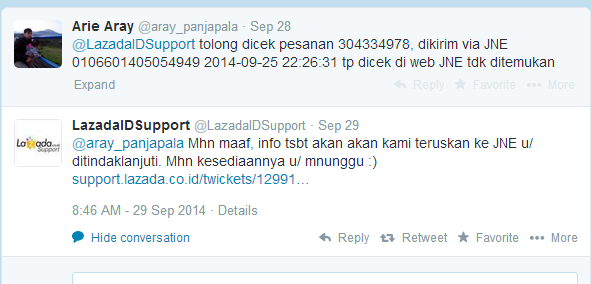 Order di Lazada, barang tidak datang/tak bisa dilacak di JNE