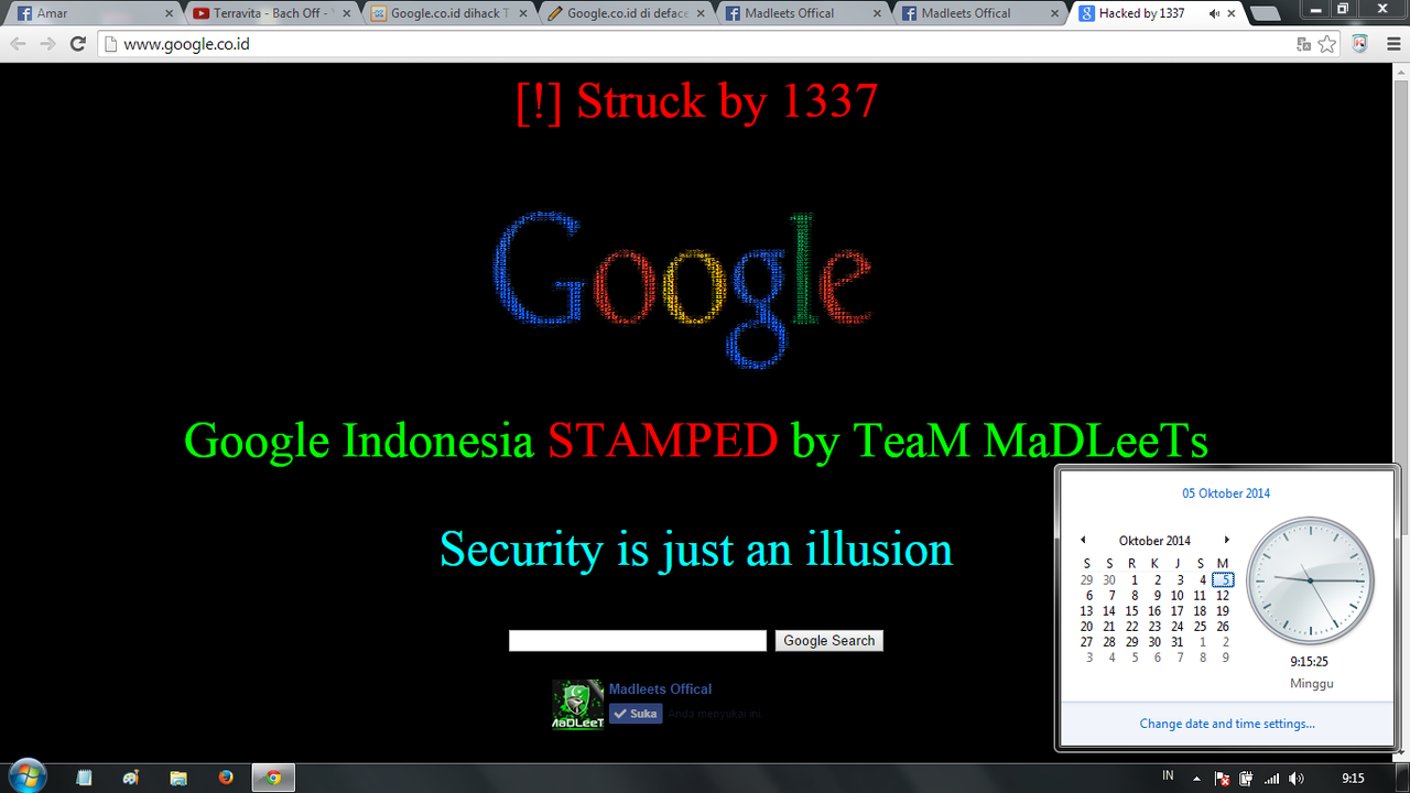 Google.co.id dihack Team hacker &quot;Madleets&quot; hari ini 5/10/2014