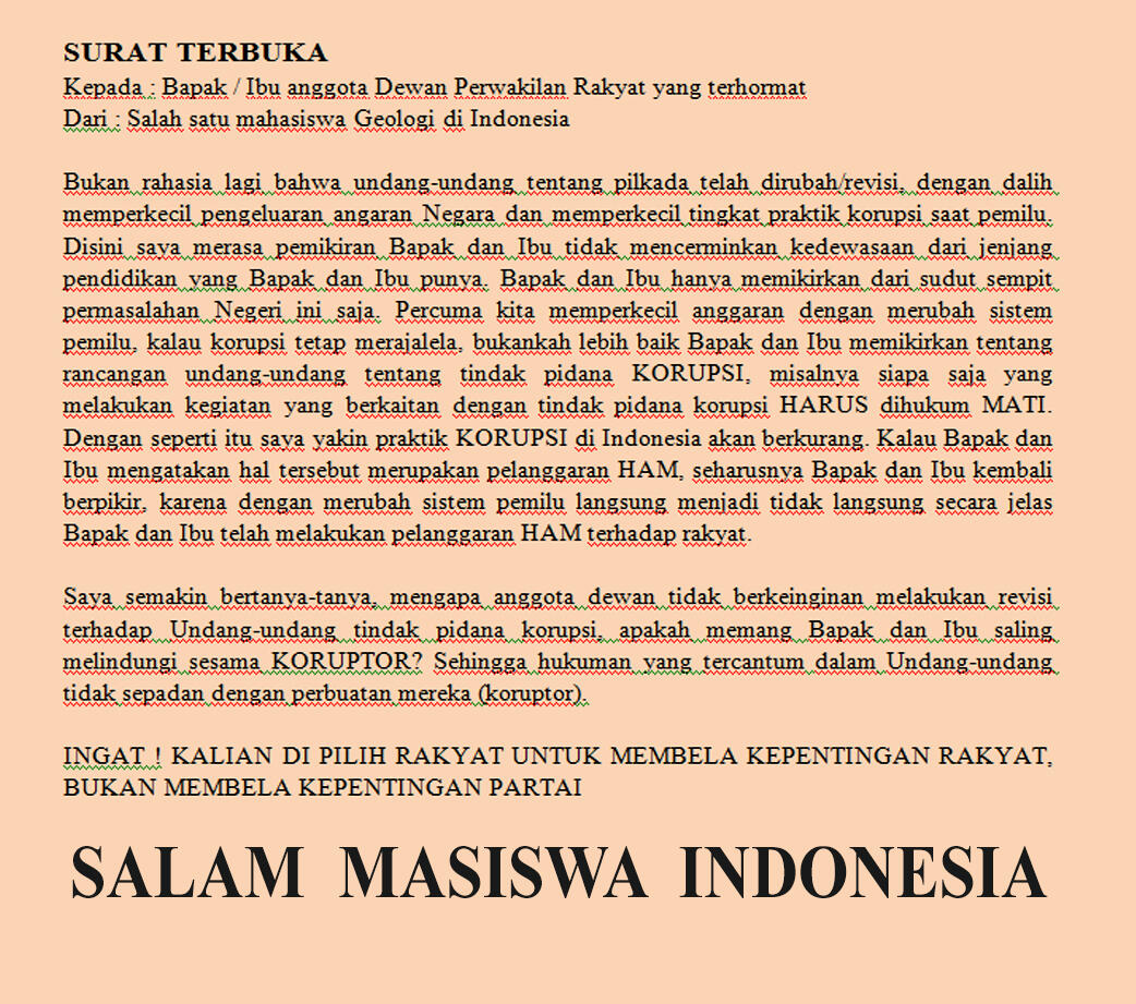 SURAT TERBUKA untuk ANGGOTA DEWAN