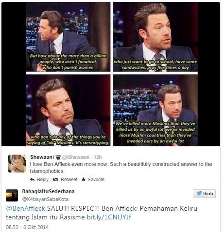 Netizen Memuji Ben Affleck Bela Islam