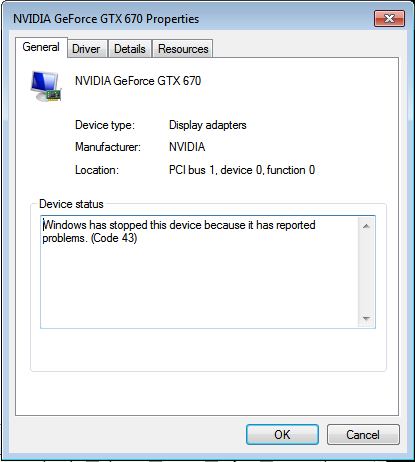 GTX 670 error code 43