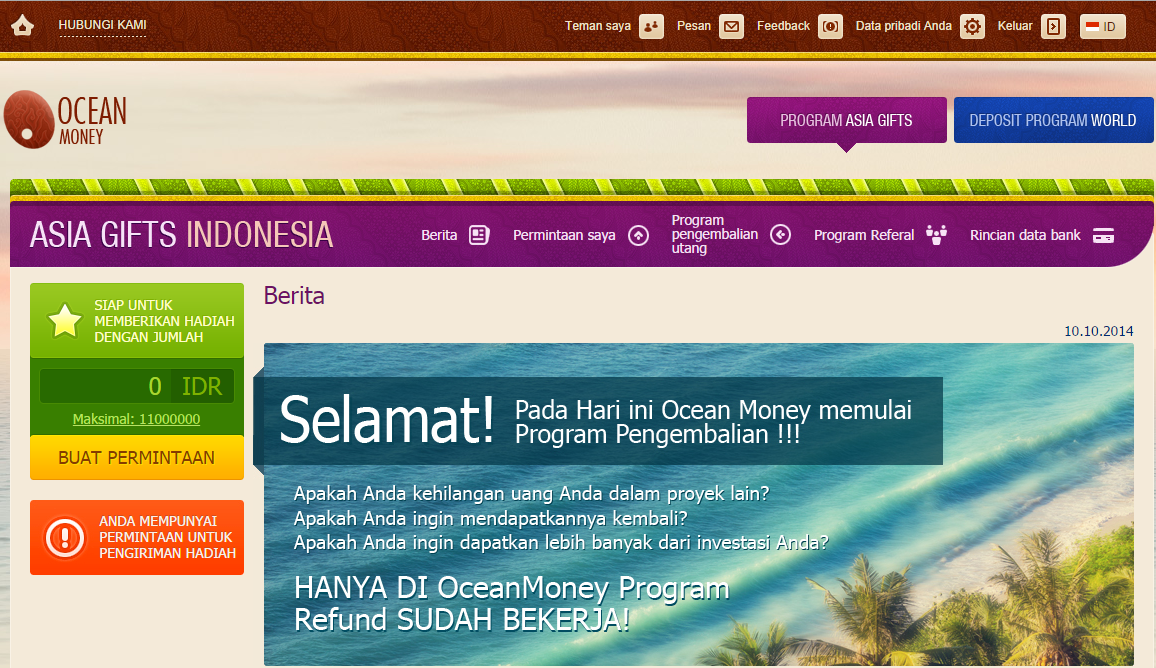 ★★★ OCEANMONEY||Profit 30% per bulan + RCB 100%|| Moneygame ex CRO MMM ★★★