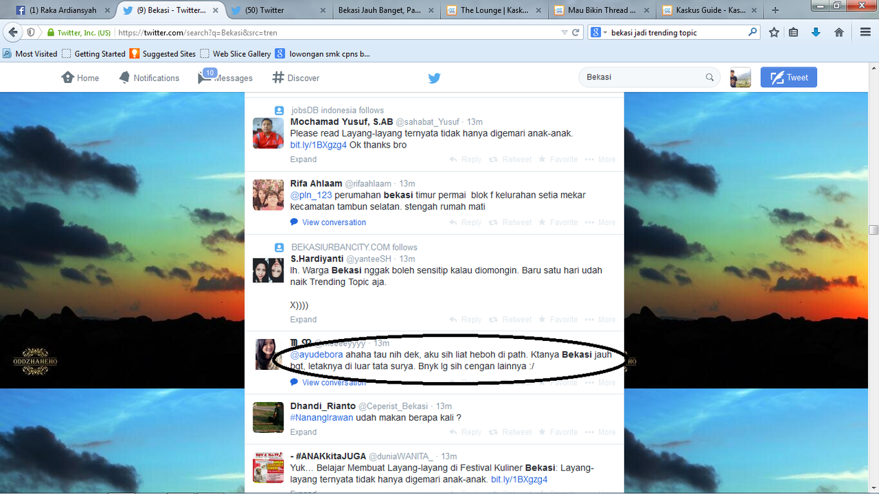 Bekasi jadi Trending Topic di Twitter
