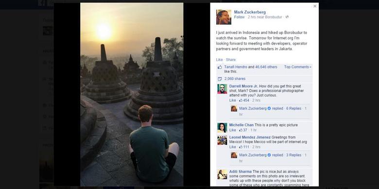 Mark Zuckerberg Pamer Foto Di Candi Borobudur Indonesia