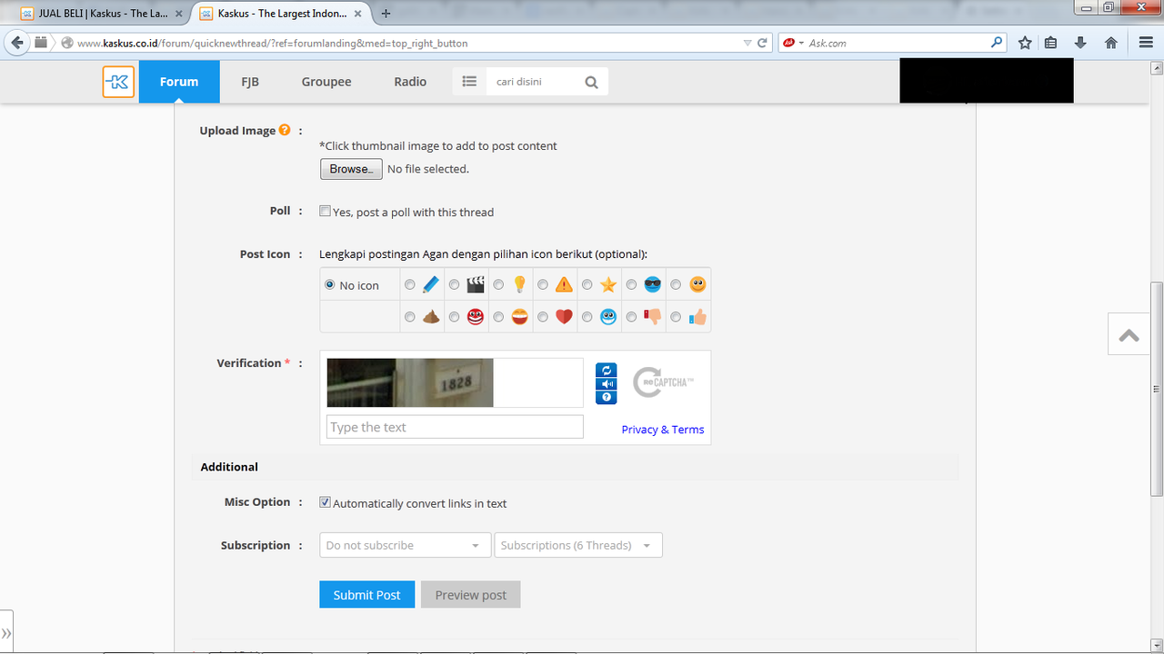 Captcha pada FJB tidak muncul