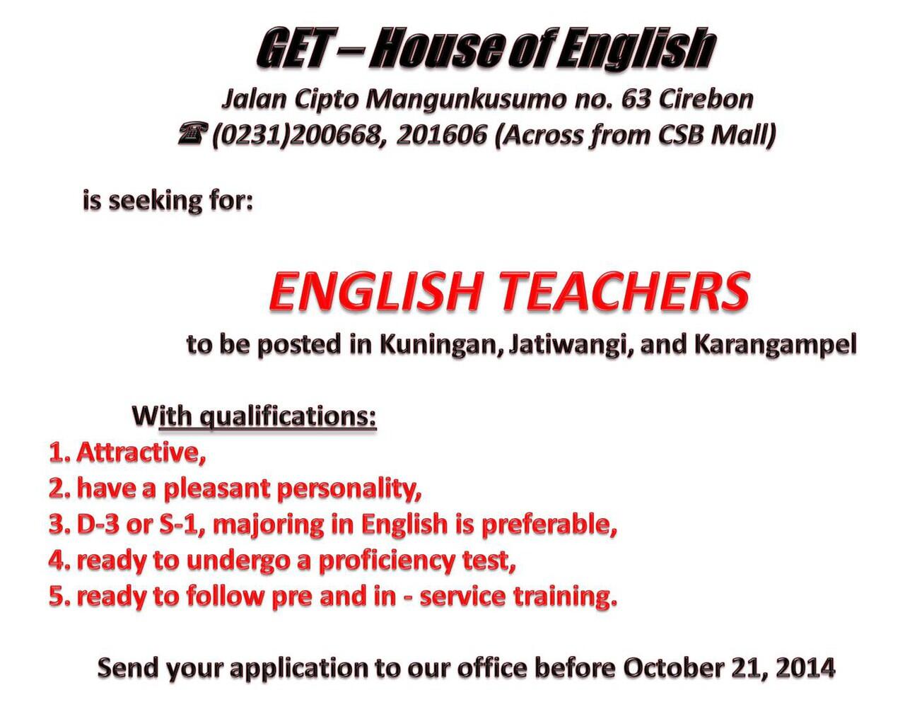 lowongan kerja Instruktur Bahasa Inggris di Cirebon