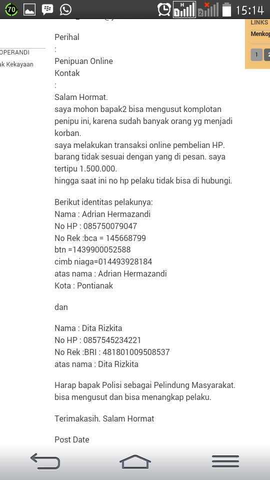 Kasus Penipuan, Bantu ane gan