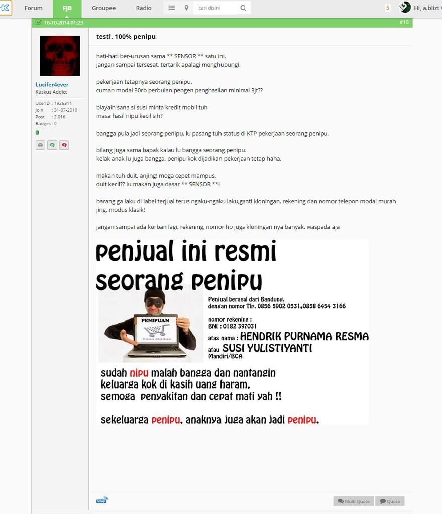 Surat Terbuka untuk ID &quot;Lucifer4ever&quot; yang telah MEMFITNAH ane sebagai PENIPU