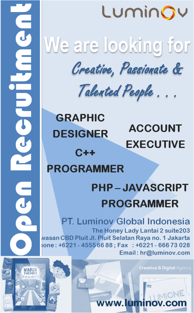 Dibutuhkan PHP / JAVASCRIPT PROGAMMER, C/C++ Programmer, GRAPHIC DESIGNER