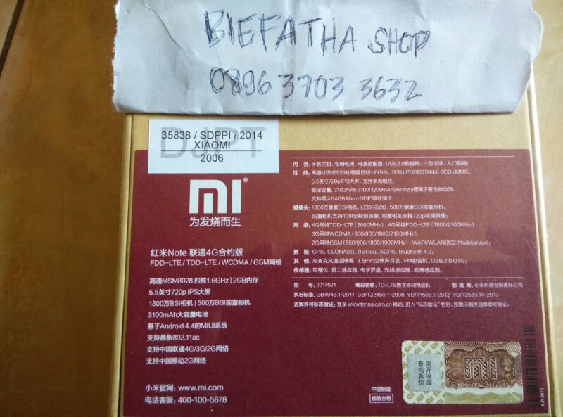 Xiaomi Redmi Note 4G / LTE FDD Snapdragon RAM 2GB Garansi Resmi Distributor