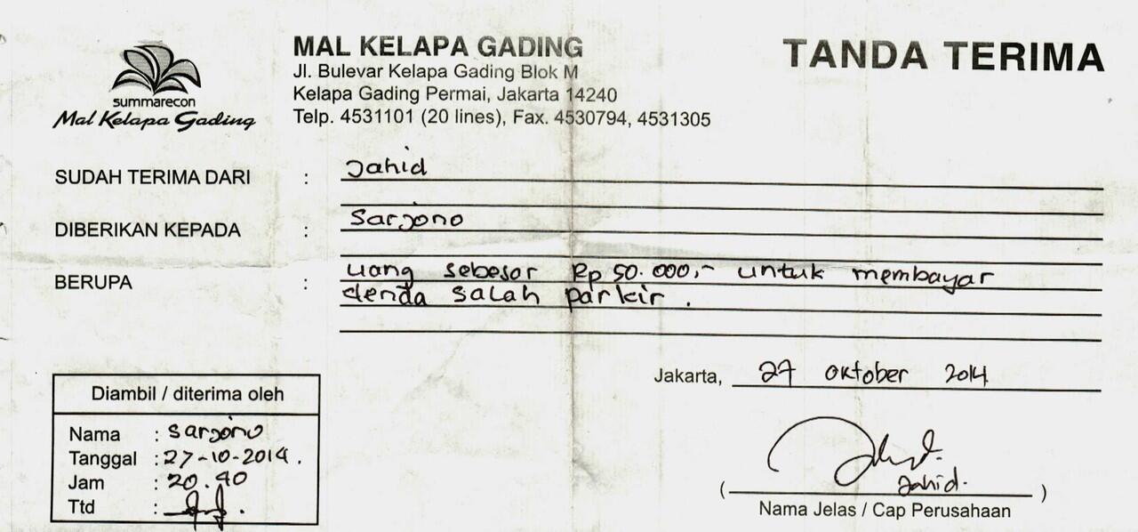 Pihak MALL KELAPA GADING bisa kasih denda ke karyawan tenat 50 Ribuuuu