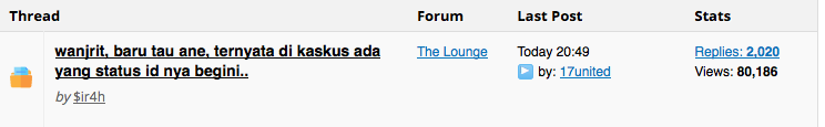 wanjrit, baru tau ane, ternyata di kaskus ada yang status id nya begini..