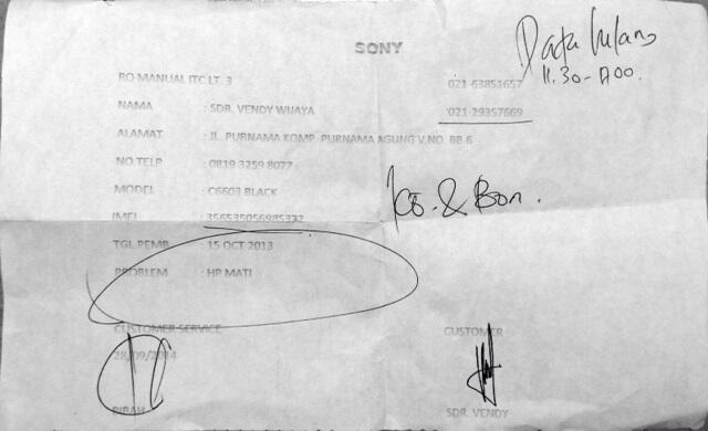 Proses reparasi Service Center SONY yang sangat lama