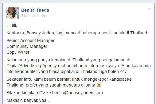 Loker untuk WNI di THAILAND