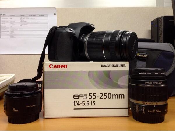 Jual Canon EOS 550 D + kit + canon 50mm + tele canon 55-250 IS