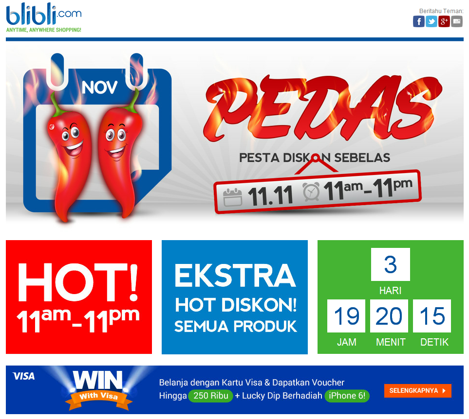 11.11.11, Siap-Siap Perang DISKON BESAR-BESARAN dari Blibli.com dan Lazada!