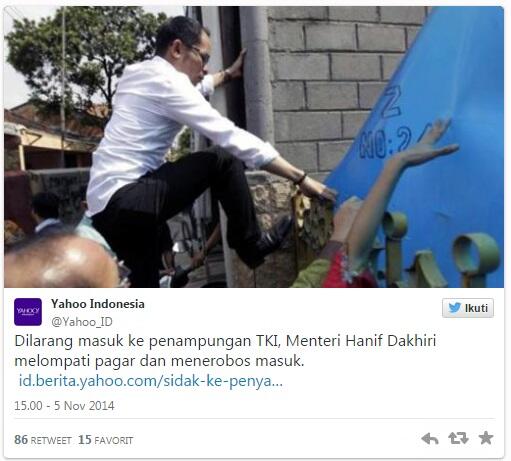 Aksi Panjat Pagar Menteri Hanif Dhakiri Banyak Dipuji Netizen