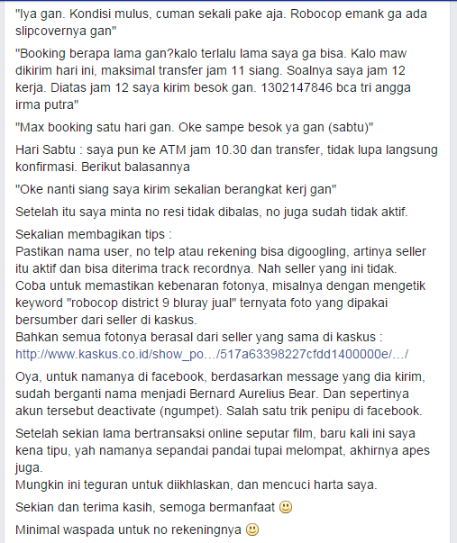 &#91;DICARI&#93; PENIPU dengan akun BCA an Tri Angga Irma Putra