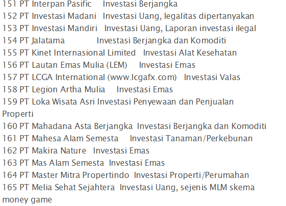 Ini 262 Perusahaan Investasi yang Tak Mempunyai Izin OJK