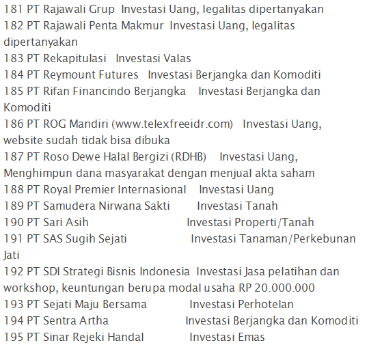 Ini 262 Perusahaan Investasi yang Tak Mempunyai Izin OJK