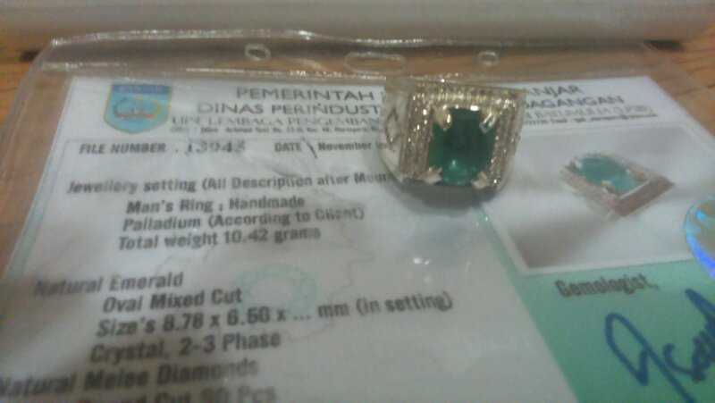 2 cincin palladium + zamrud tabur berlian 90 pc + blue sapphire tabur berlian 104 pc