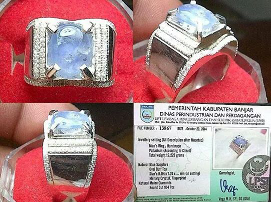 2 cincin palladium + zamrud tabur berlian 90 pc + blue sapphire tabur berlian 104 pc
