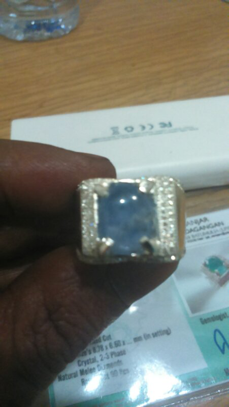 2 cincin palladium + zamrud tabur berlian 90 pc + blue sapphire tabur berlian 104 pc