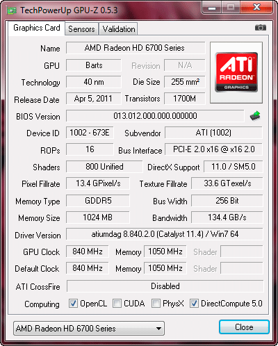 ATI HD 6790 1GB GDDR5 256 BIT MACO