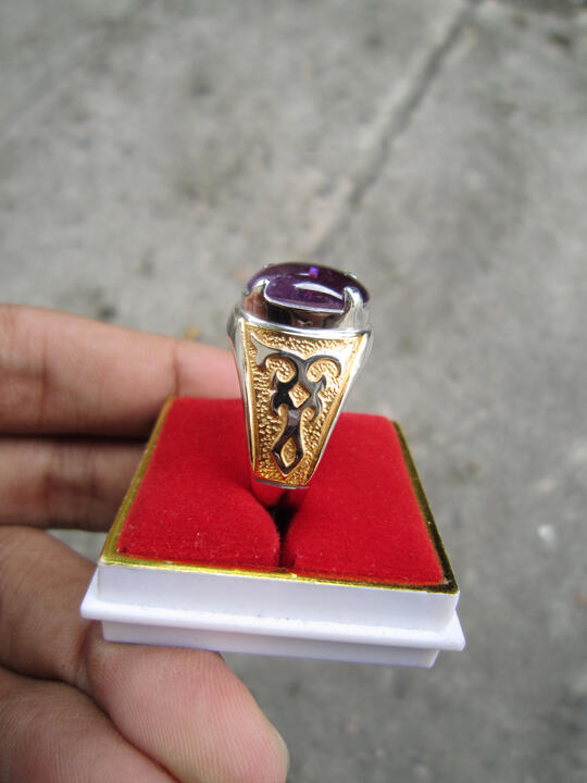 CINCIN EMBAN PERAK LAPIS EMAS BATU KECUBUNG KALIMANTAN AMETHYST