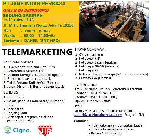 dibutuhkan cepat sebagai TELEMARKETING OFFICER