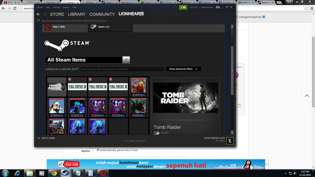 JUAL GAME FF 13,TOMB RIDER ,READY STOK KEY DOTA2 NOW !!