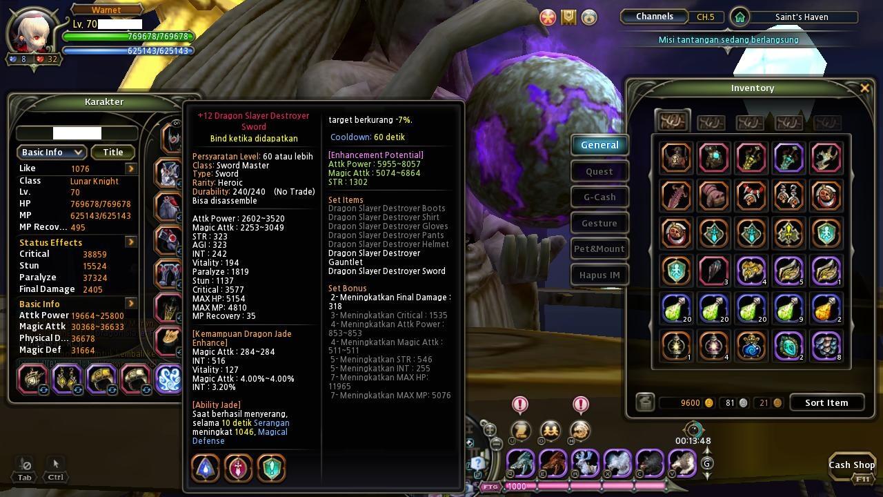 WTS char Dragon Nest Lunar Knight Full FD (GG)