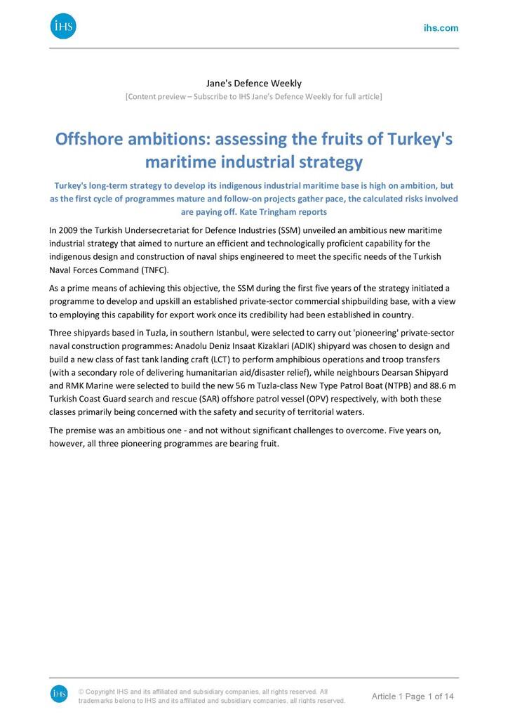 Assessing The Fruits of Turkish Maritime Industries Modernization Strategy