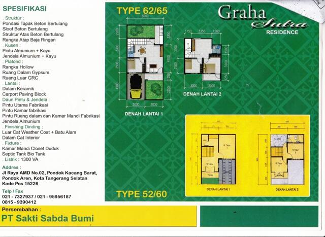 Rumah 2 Lantai Hanya 450jt di Graha Sutra 2 Bintaro Tangsel