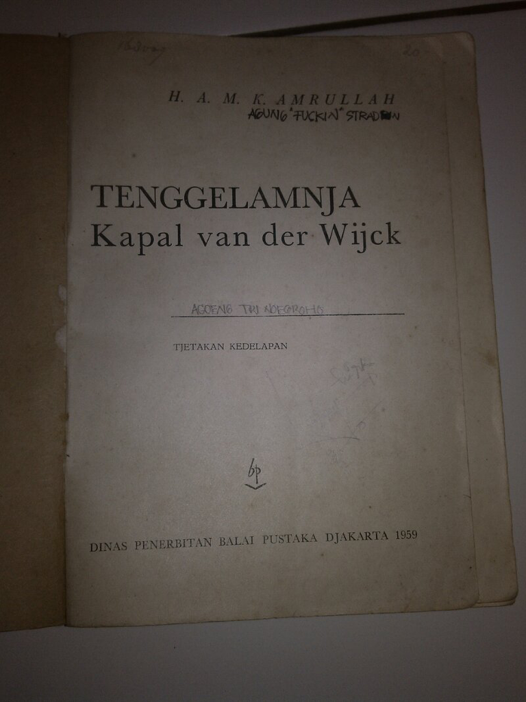Novel antik Tenggelamnja Kapal Van Der Wijck terbitan tahun 1959