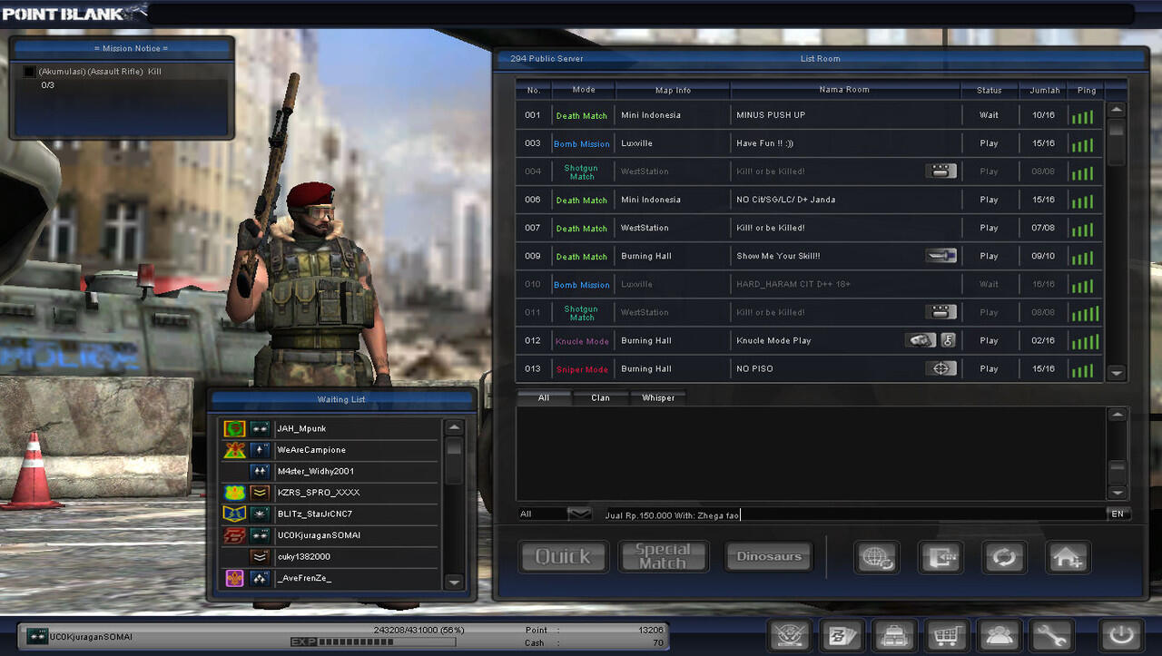 Jual Char PB Lt.col Murah + Clan Traine