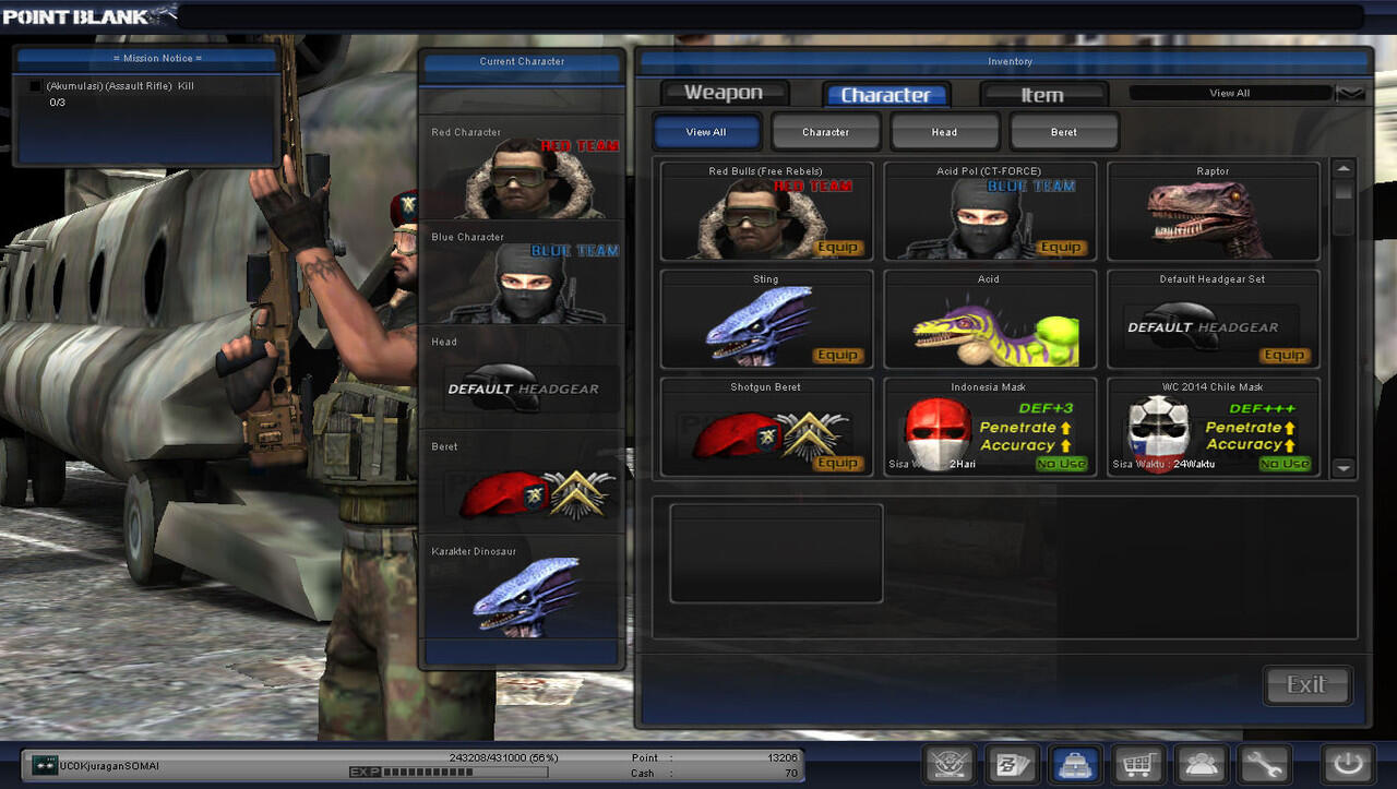 Jual Char PB Lt.col Murah + Clan Traine