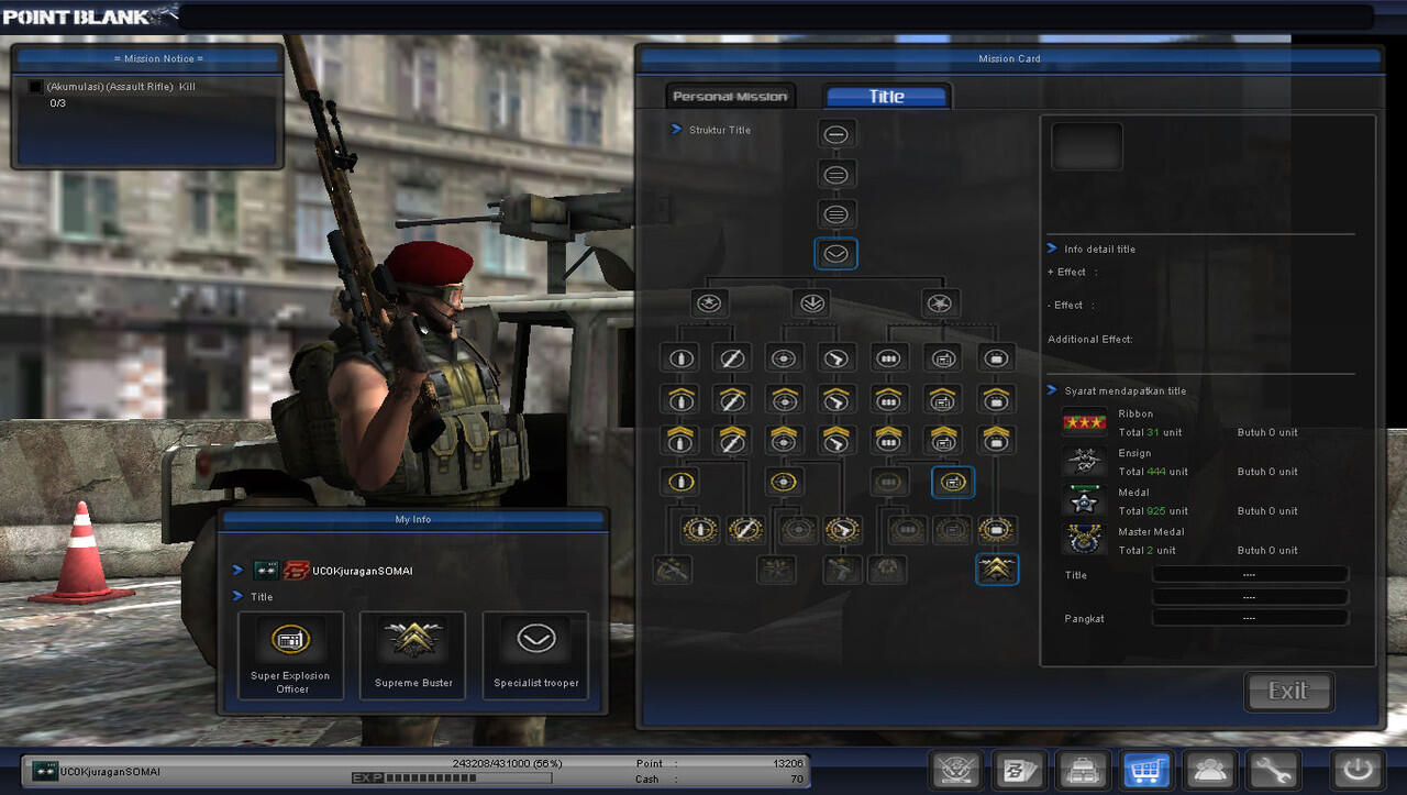 Jual Char PB Lt.col Murah + Clan Traine