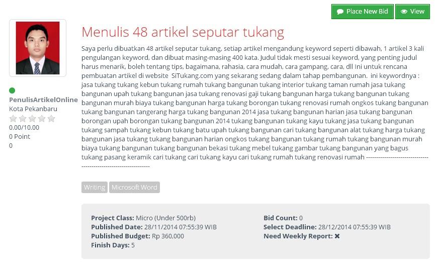 &#91;LOWONGAN FREELANCE&#93; Menulis 48 artikel seputar tukang