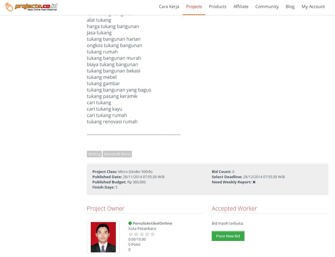 &#91;LOWONGAN FREELANCE&#93; Menulis 48 artikel seputar tukang