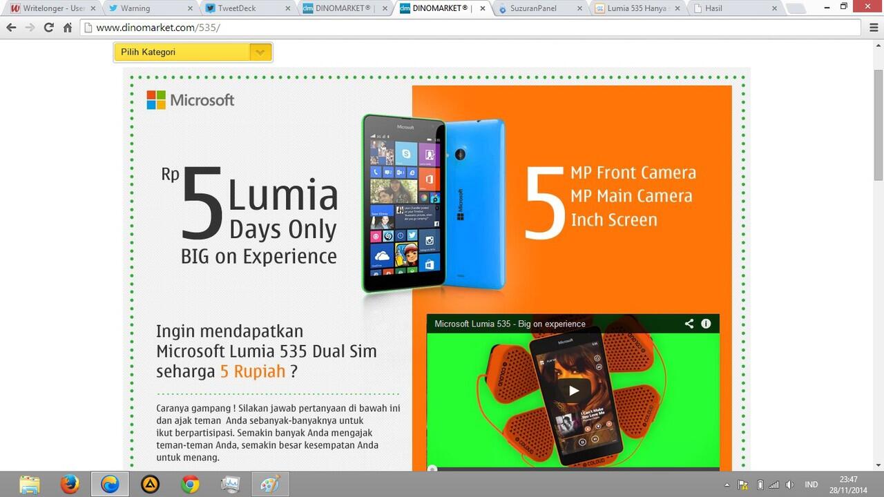Lumia 535 Hanya seharga RP. 5 di Dinomark*t
