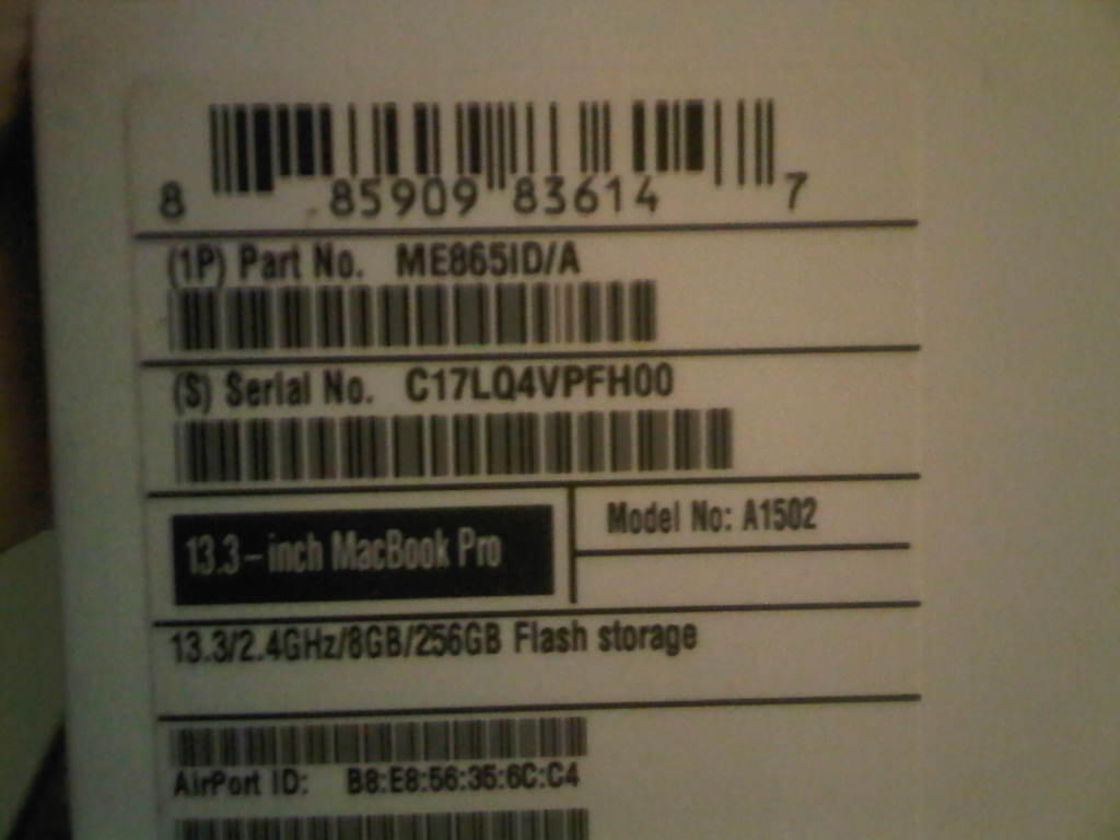 MACBOOK PRO 13" RETINA ME865 RAM 8GB SSD 256GB CC 20 LIKE NEW FULLSET MURAH PALEMBANG