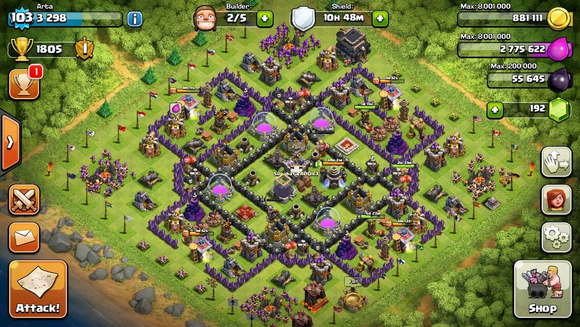 WTS ID CLASH OF CLAN FULL TROOPS FULL BUILDINGS TH9 DEF MANTAB !!!