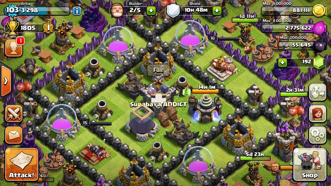 WTS ID CLASH OF CLAN FULL TROOPS FULL BUILDINGS TH9 DEF MANTAB !!!