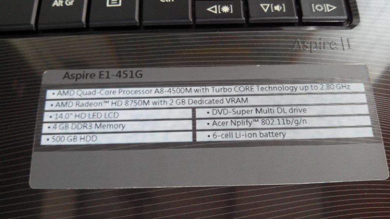 ACER ASPIRE E1-451G FULLSET,SEAL N WARRANTY