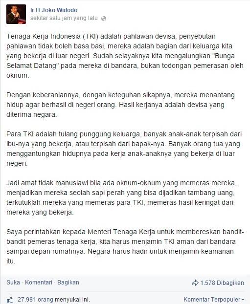 Jokowi: Terkutuklah Mereka yang Memeras Para TKI!