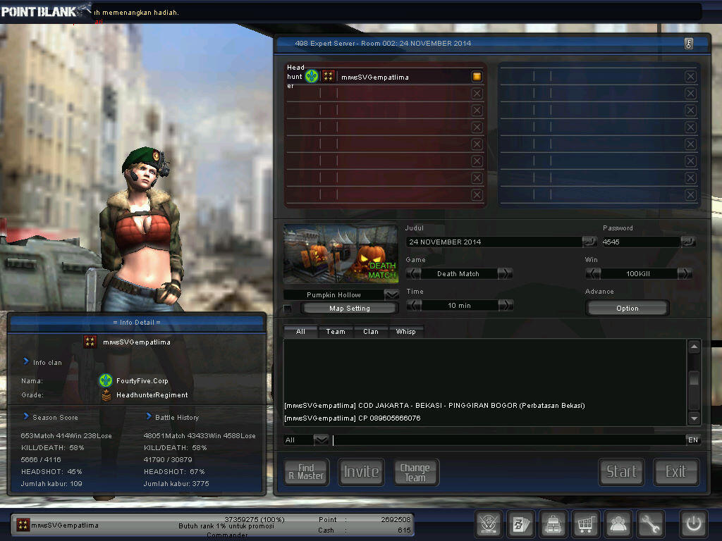 JUAL CHAR POINT BLANK PANGKAT BINTANG 4 (JENDRAL)