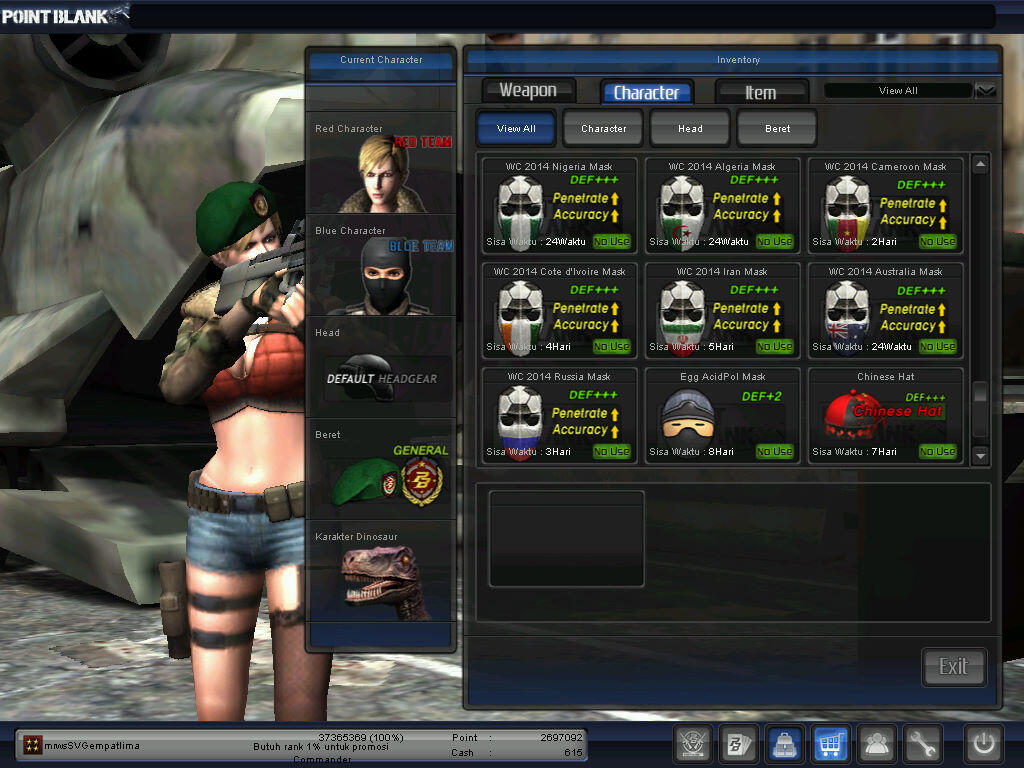 JUAL CHAR POINT BLANK PANGKAT BINTANG 4 (JENDRAL)