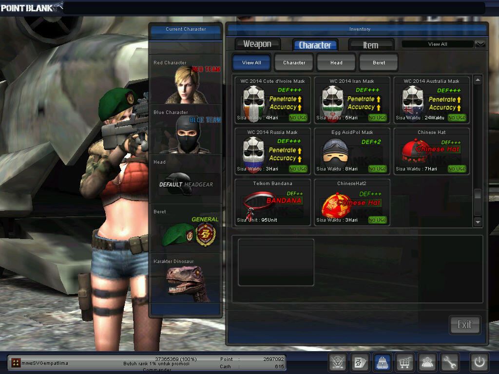 JUAL CHAR POINT BLANK PANGKAT BINTANG 4 (JENDRAL)